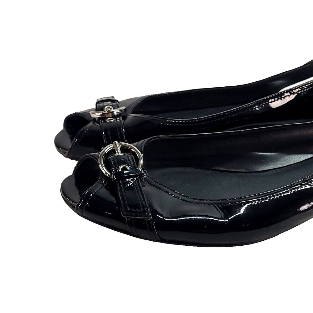 stuart weitzman Chit Chat Patent Leather Flats 8.5 Black Sling Back Peep Toe - Picture 5 of 14